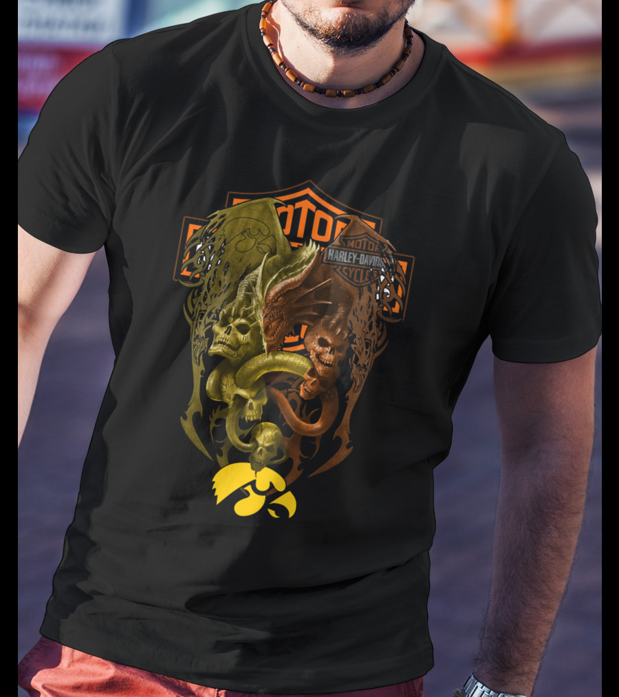 Harley Davidson Skull Snake Iowa Hawkeyes Ncaa T-Shirt
