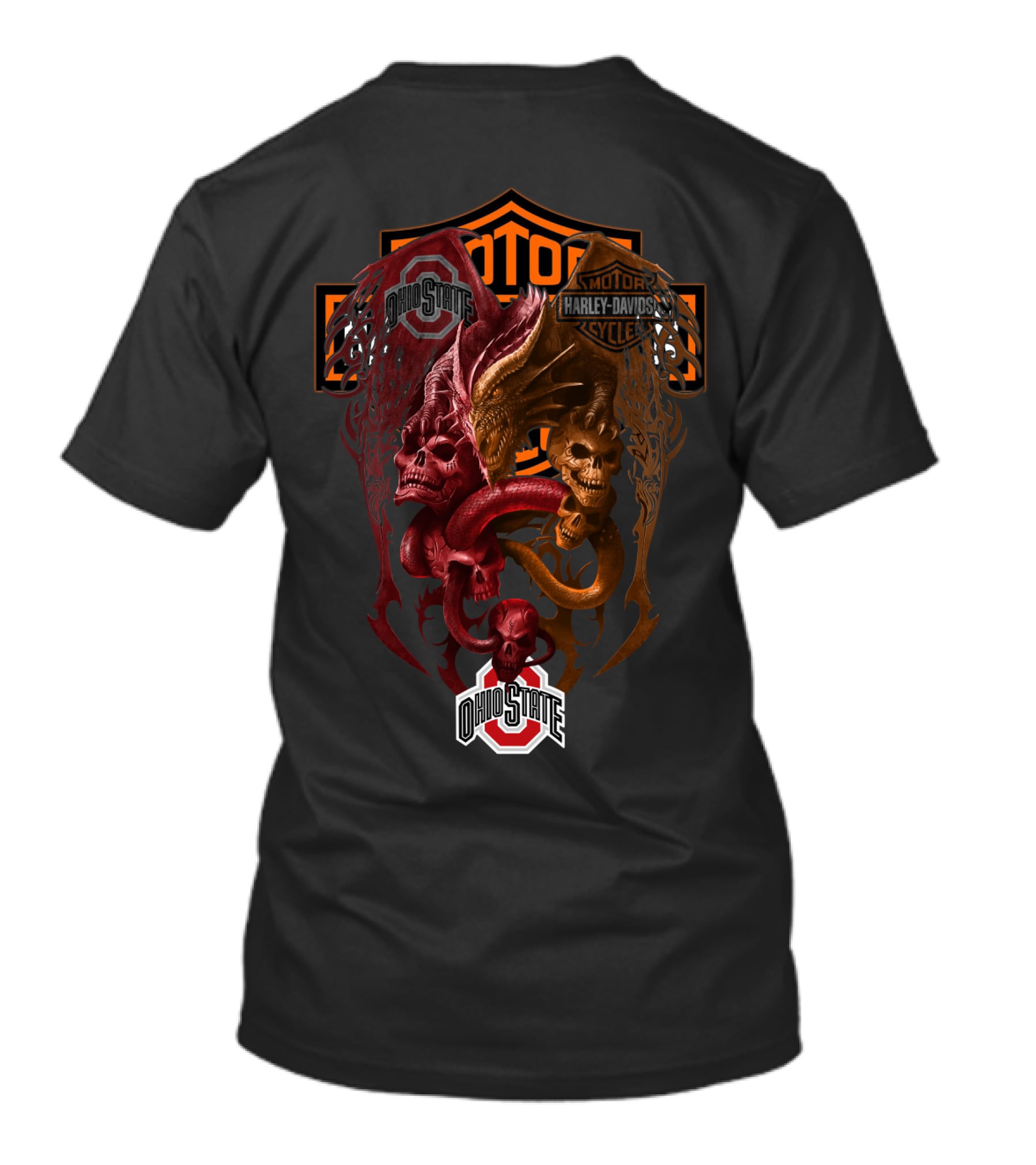 Ohio State Harley Davidson Skull Dragons Ncaa T-Shirt