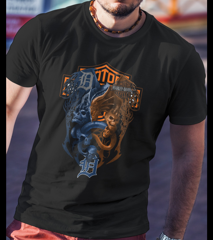 Mlb Dt Harley Davidson Detroit Tigers Skeleton Dragon T-Shirt