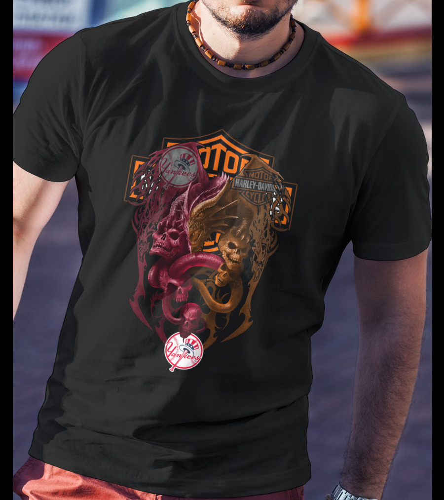 Mlb Nyy Harley Davidson Yankees Skulls And Serpents T-Shirt