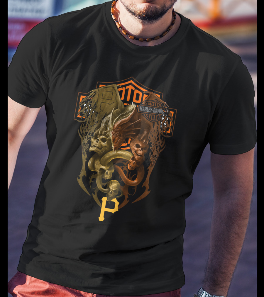 Harley Davidson Pirates Skull Dragon Patch Mlb 108 T-Shirt