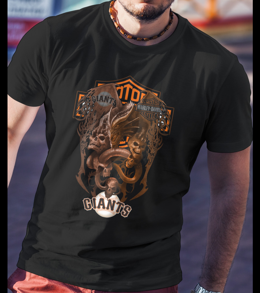 Mlb Sfg Giants Harley Davidson Skull And Dragon T-Shirt