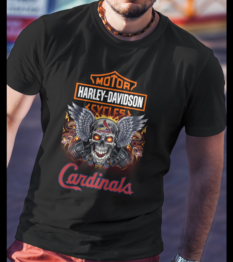 Harley Davidson Motor Cycles Skull Cardinals St Louis T-Shirt