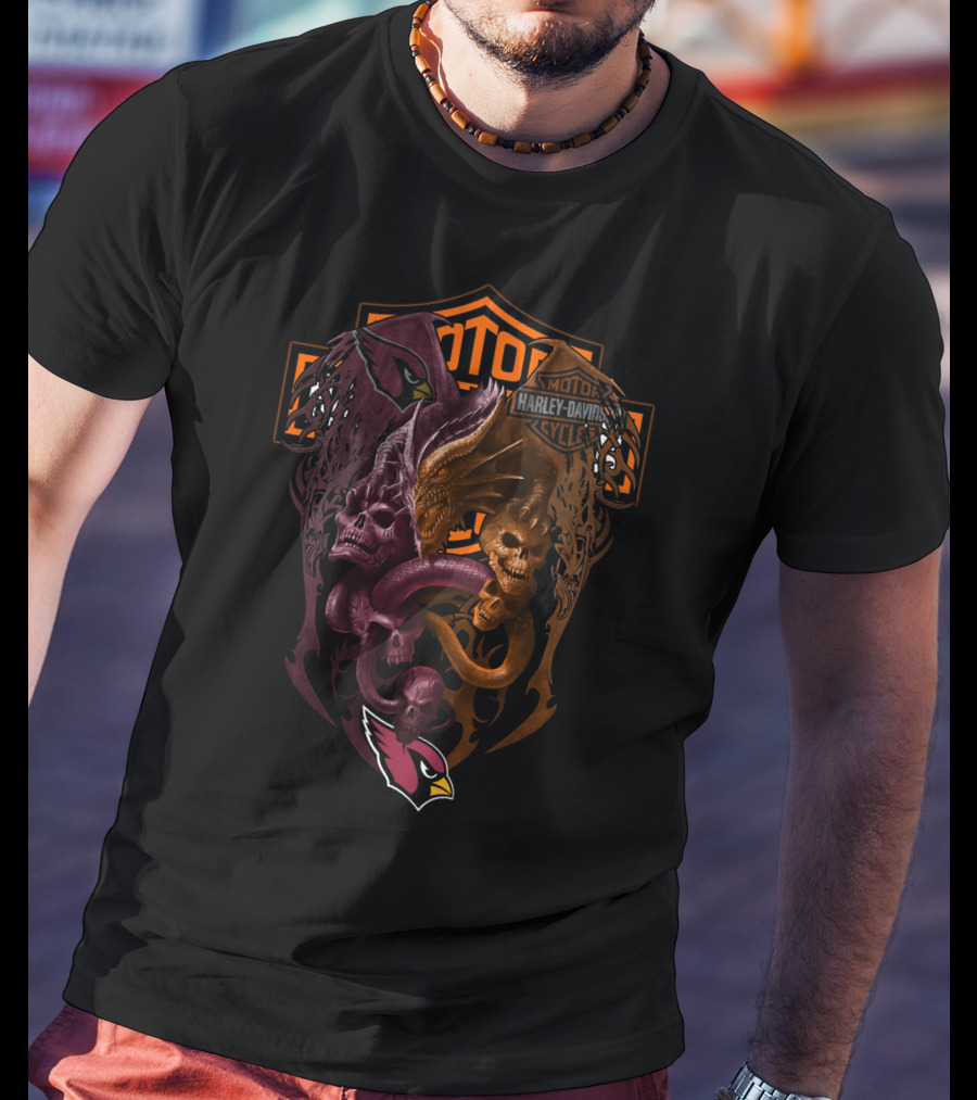 Cardinals Harley Davidson Nfl Ac Skulls And Serpents T-Shirt