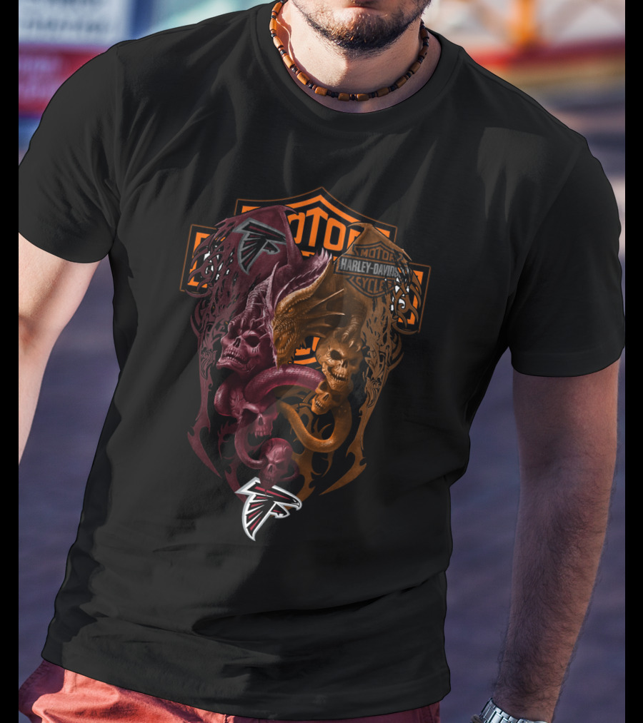 Nfl Af Harley Davidson Atlanta Falcons Skulls And Serpents T-Shirt