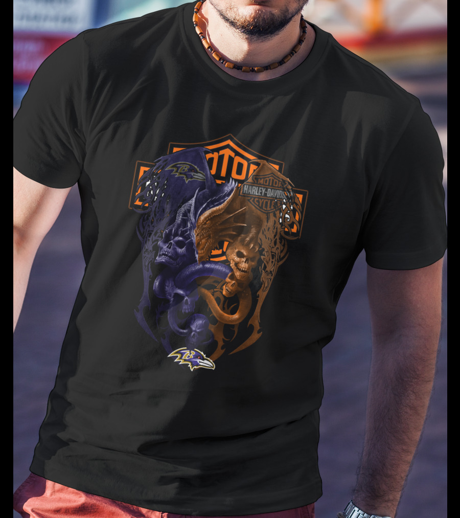 Baltimore Ravens Harley Davidson Skull Dragon T-Shirt