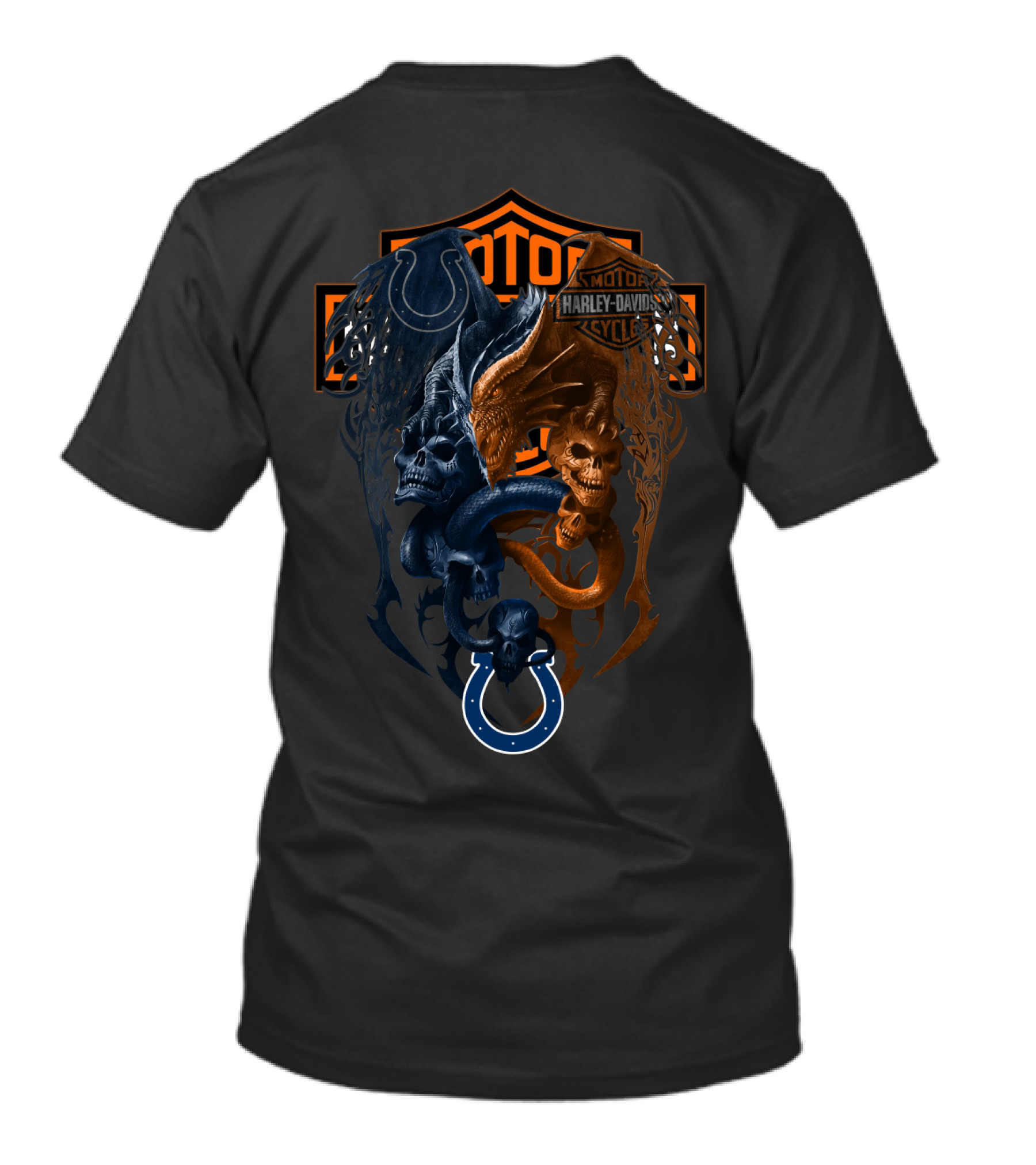 Harley Davidson Nfl Colts Fusion Skulls Serpent Motif T-Shirt