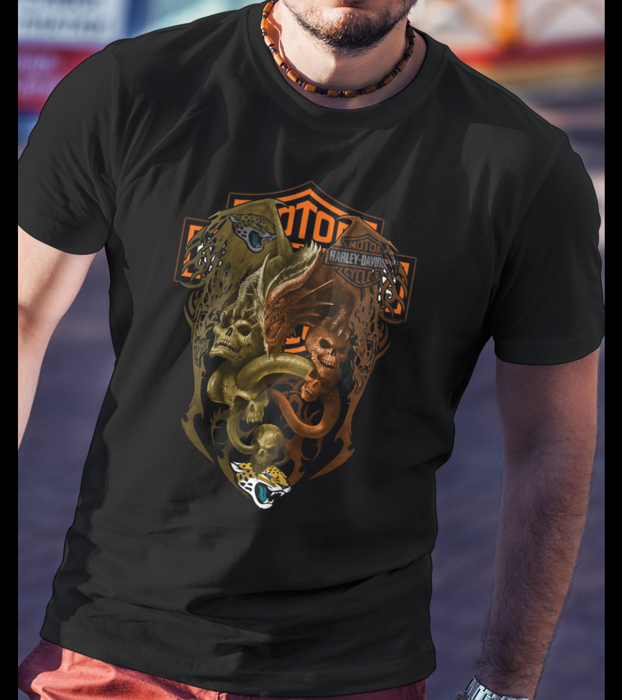 Nfl Jj Harley Davidson Jaguars Skulls Serpent T-Shirt