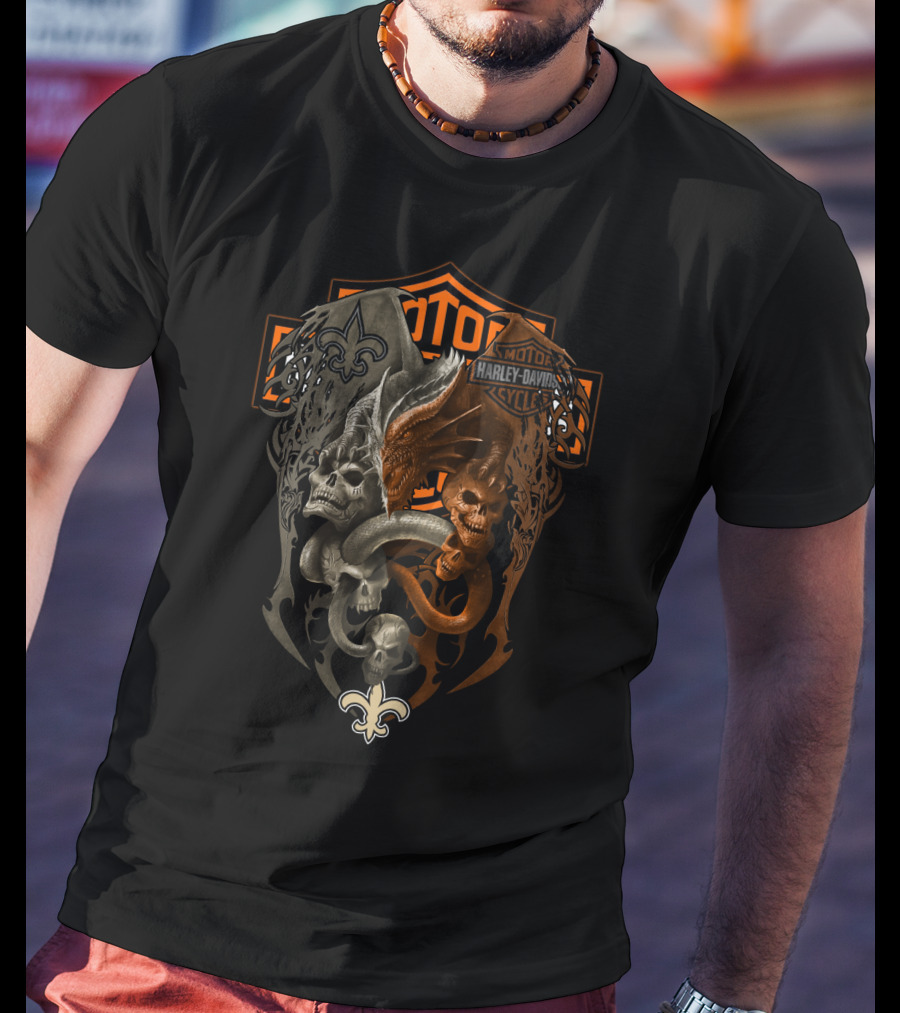 Harley Davidson Nfl New Orleans Saints Skulls Fleur-De-Lis T-Shirt