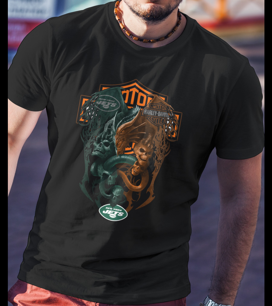 New York Jets Nfl Harley Davidson Skull Serpent T-Shirt