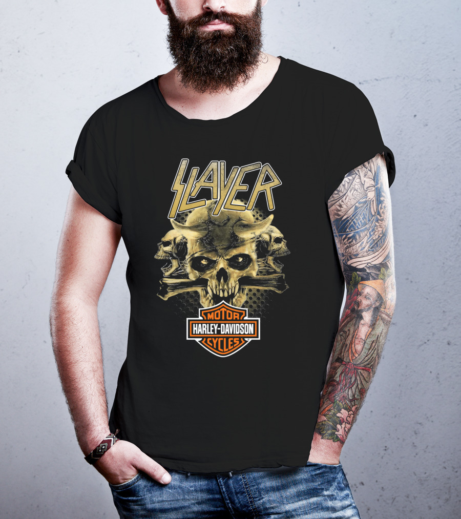 Slayer Harley Davidson Motor Cycles Skull T-Shirt