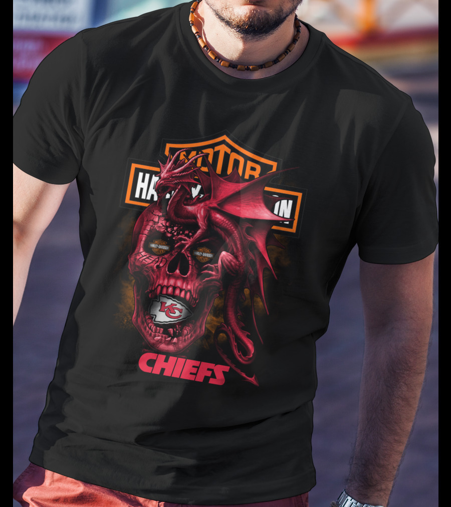 Motor Harley Davidson Kansas City Chiefs Dragon Skull T-Shirt