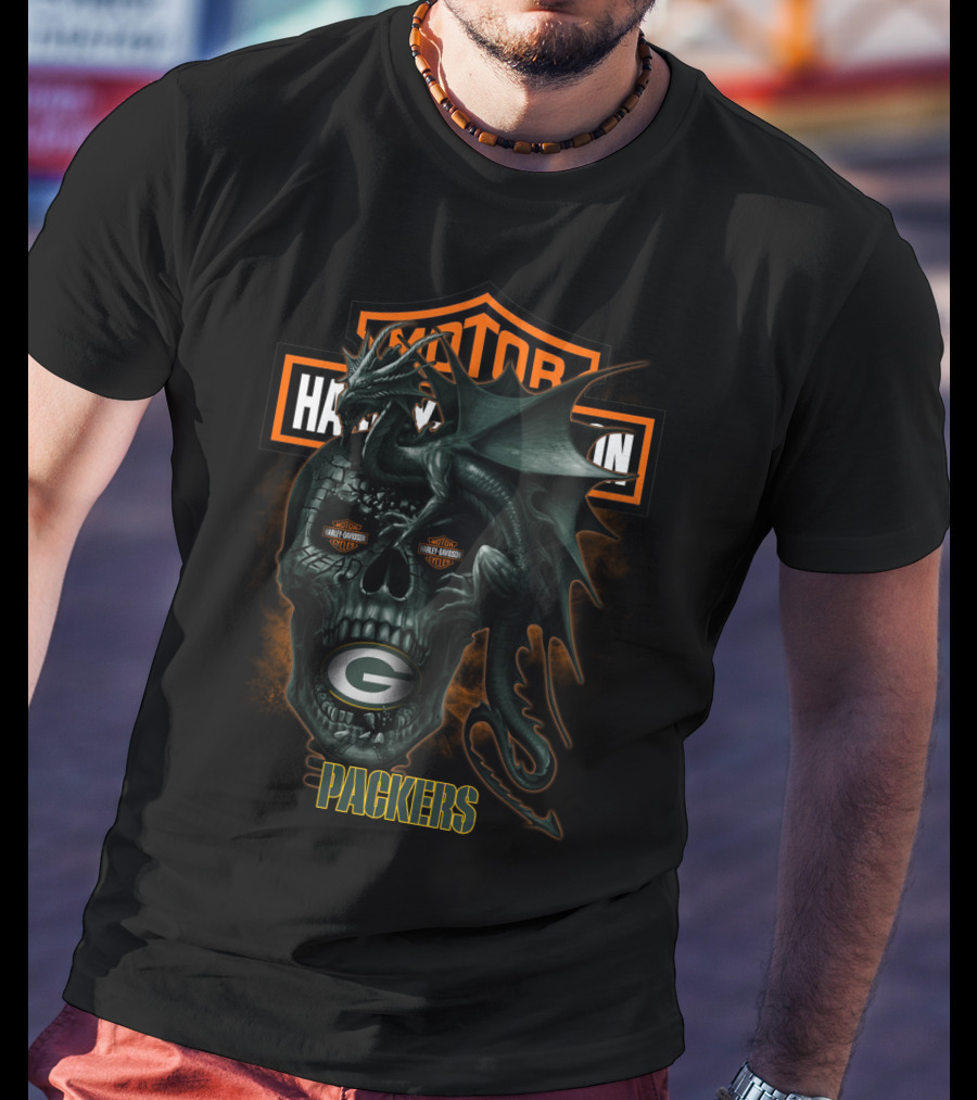 Green Bay Packers Harley Davidson Dragon Skull T-Shirt