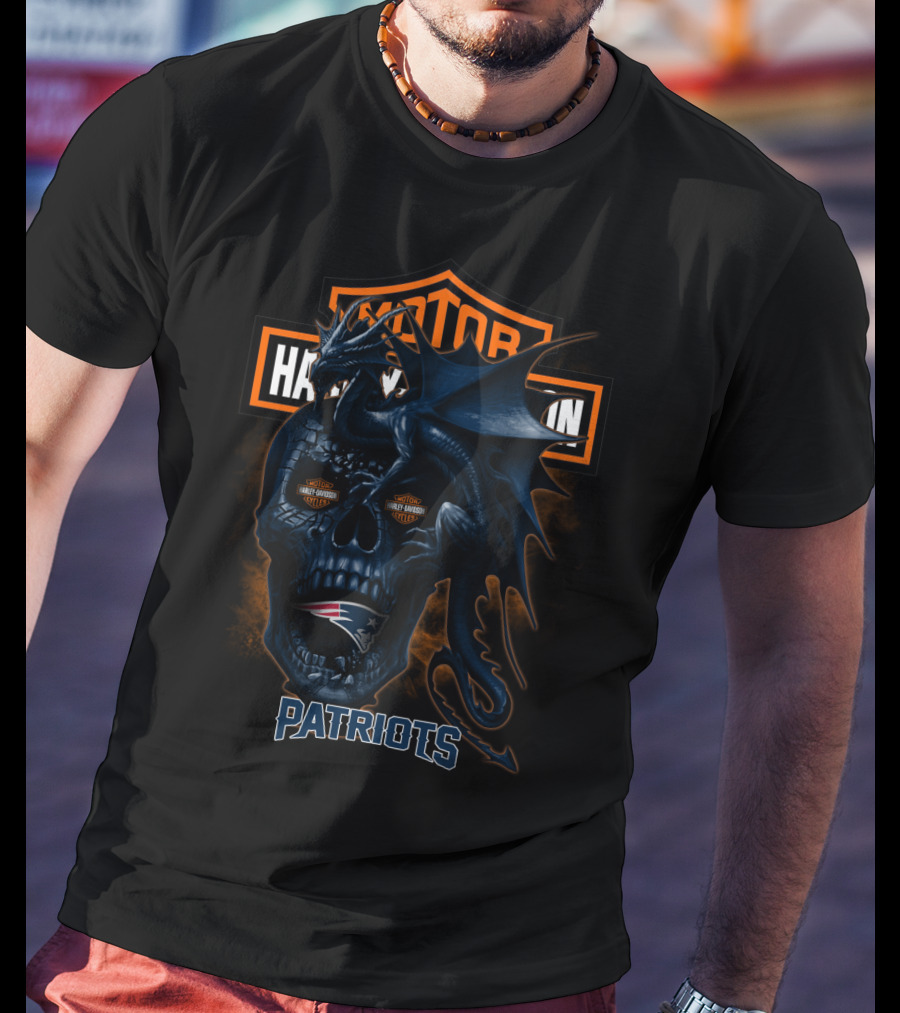 New England Patriots Skull Dragon Harley Davidson Styles T-Shirt