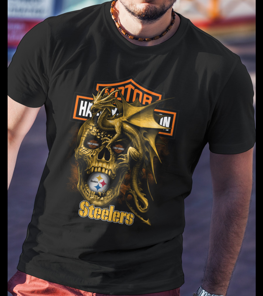 Motor Harley Davidson Steelers Dragon Skull Pittsburgh T-Shirt