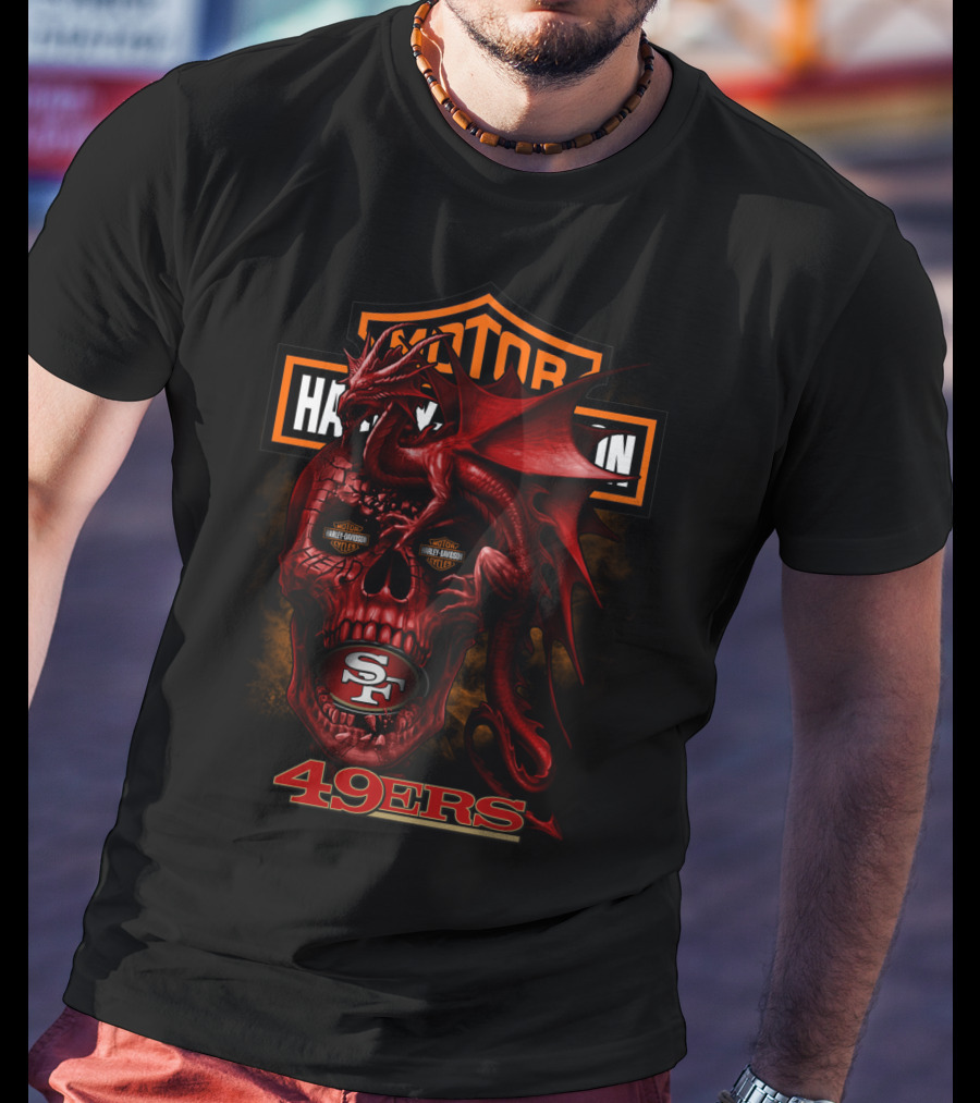 Motor Harley Davidson San Francisco 49ers Dragon Skull 49ers T-Shirt
