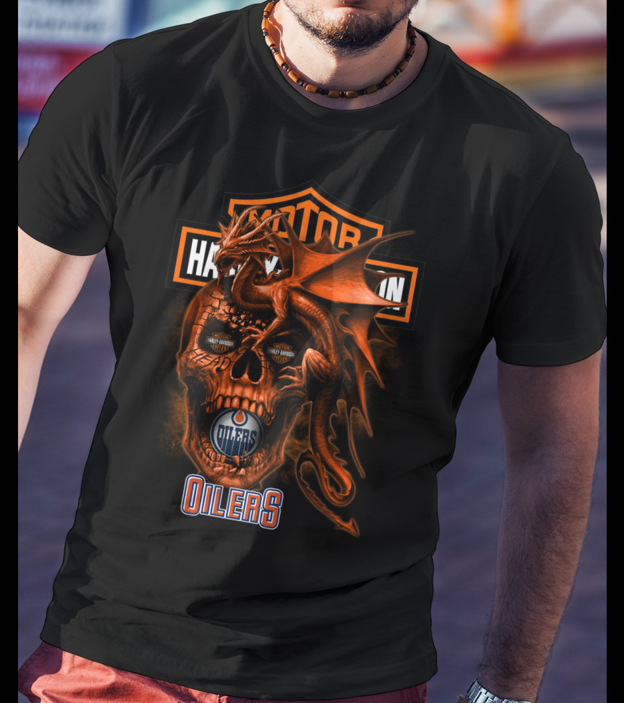 Edmonton Oilers Harley Davidson Skull Dragon T-Shirt