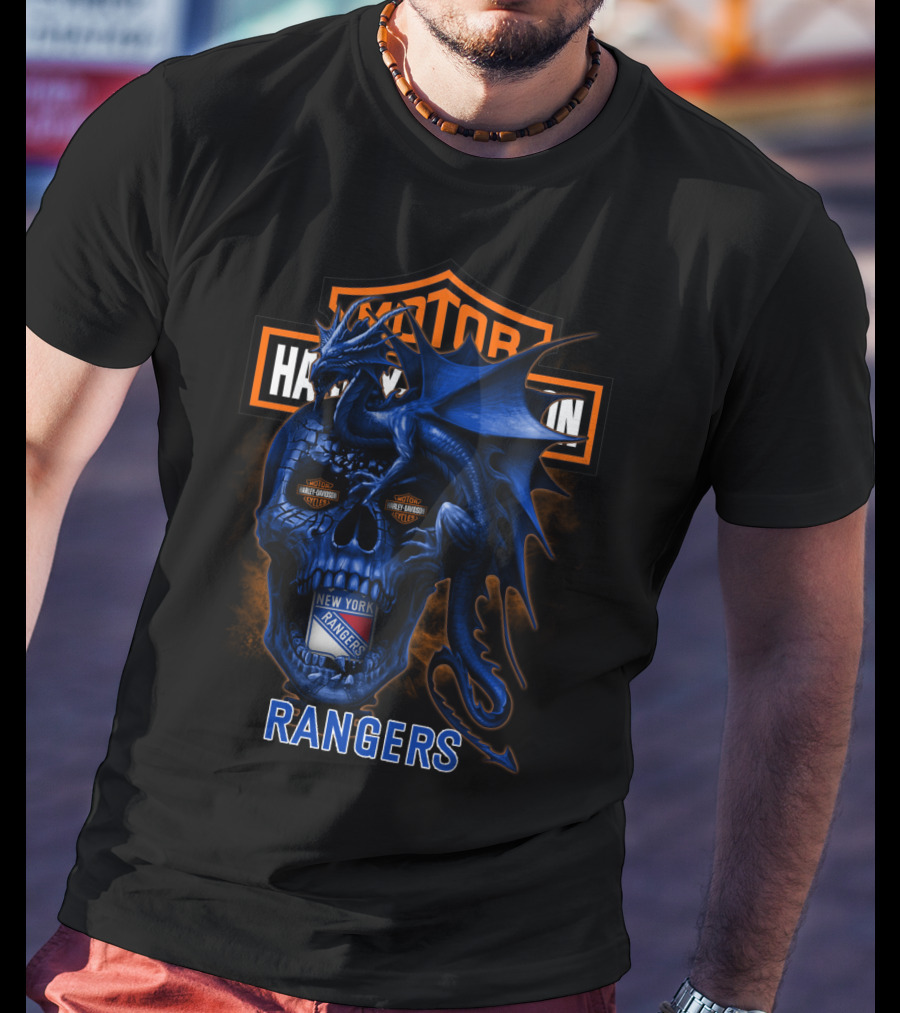 Motor Harley Davidson Cycles New York Rangers Dragon Skull T-Shirt