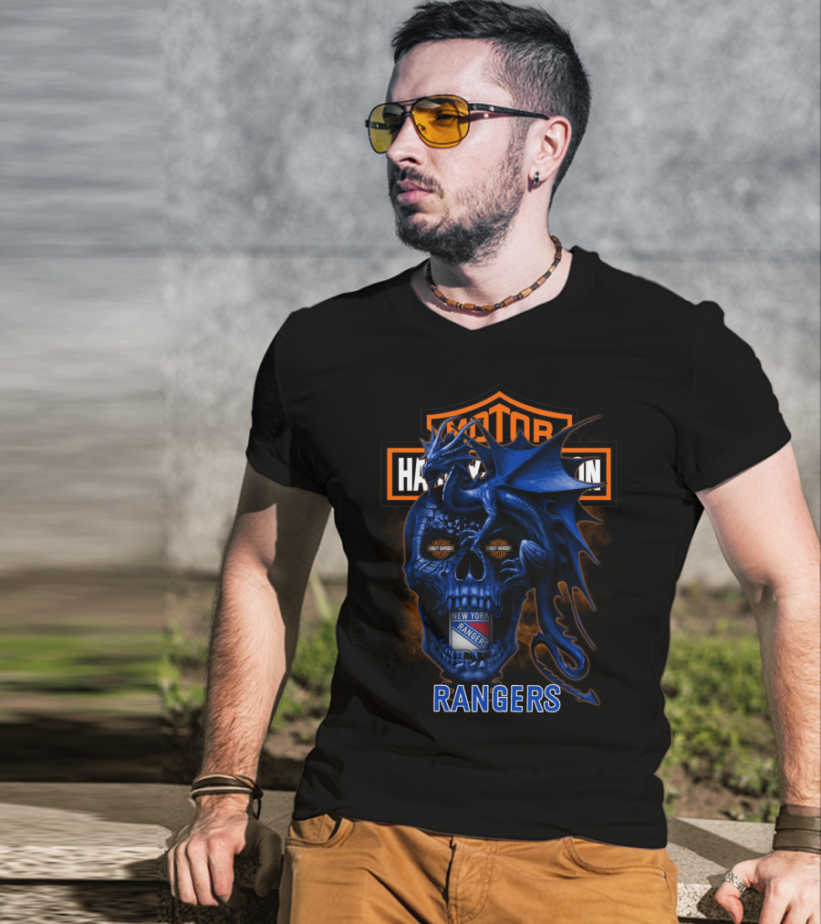 Motor Harley Davidson Cycles New York Rangers Dragon Skull T-Shirt