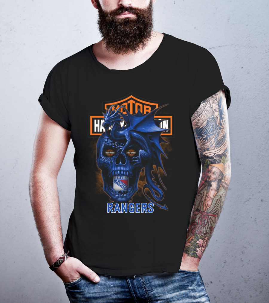 Motor Harley Davidson Cycles New York Rangers Dragon Skull T-Shirt
