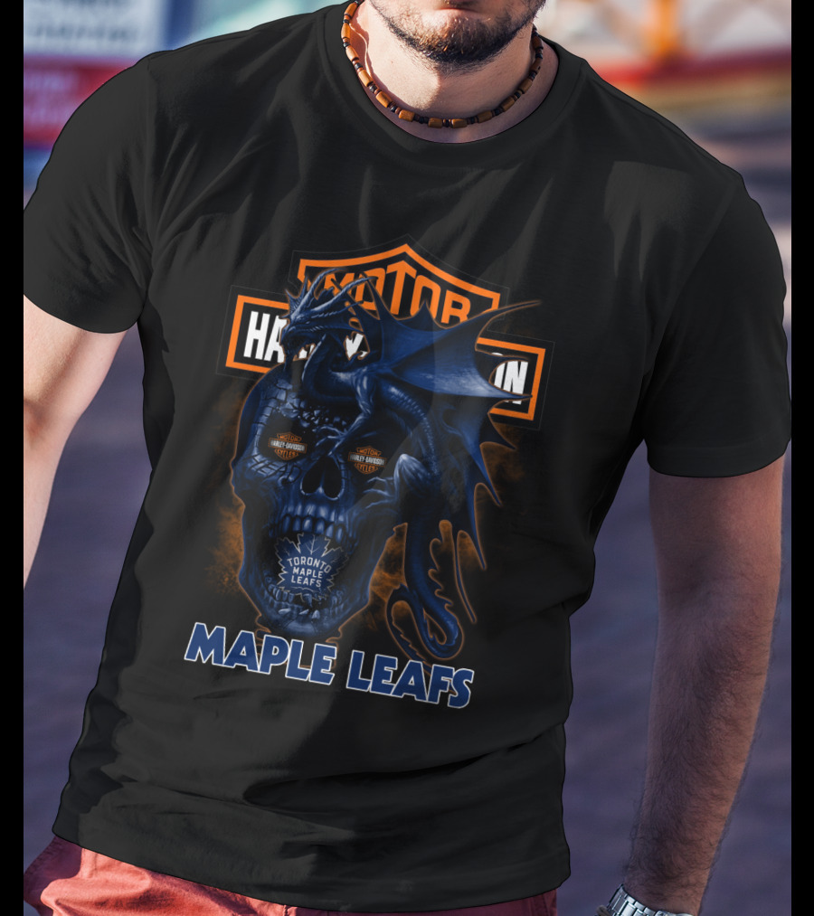 Toronto Maple Leafs Harley Davidson Dragon Skull T-Shirt