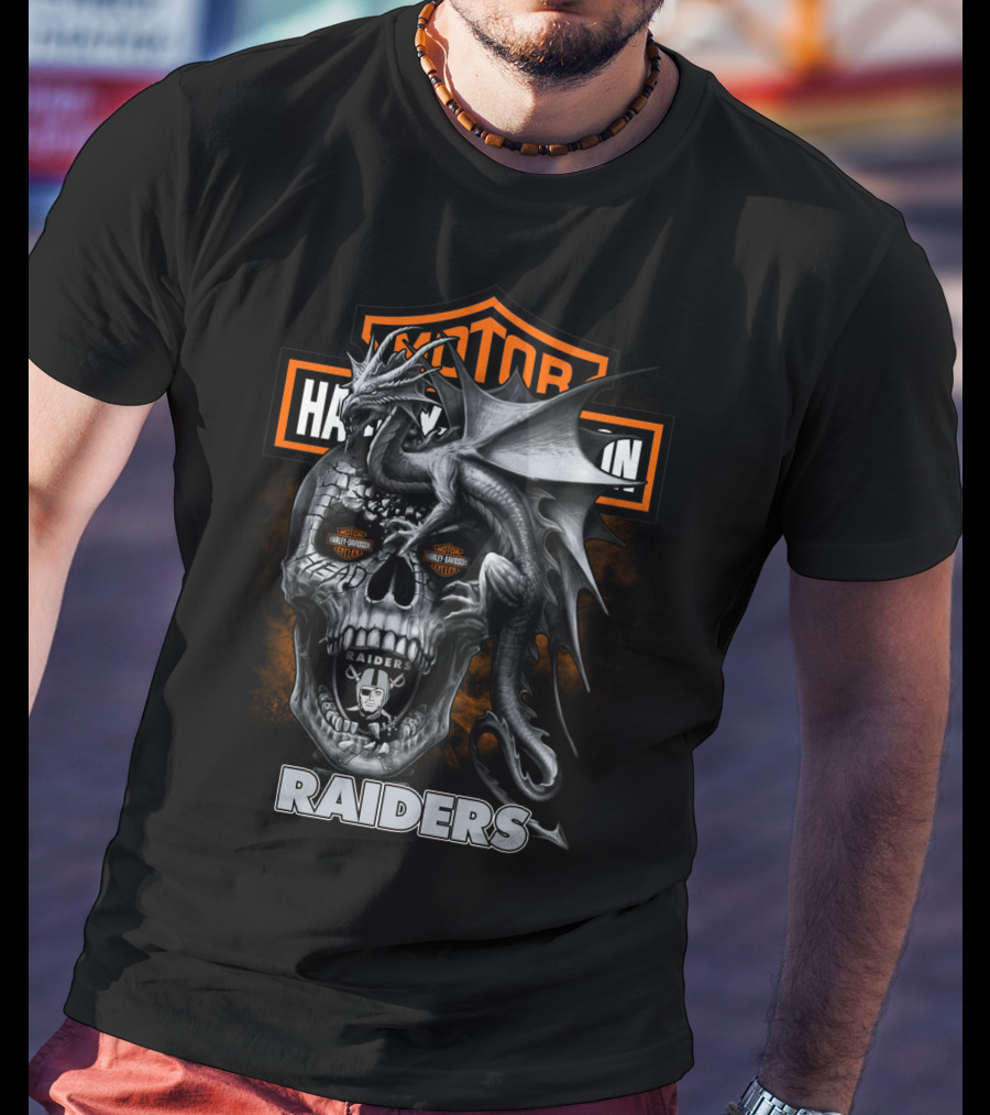 Motor Harley Davidson Raiders Skull Dragon T-Shirt