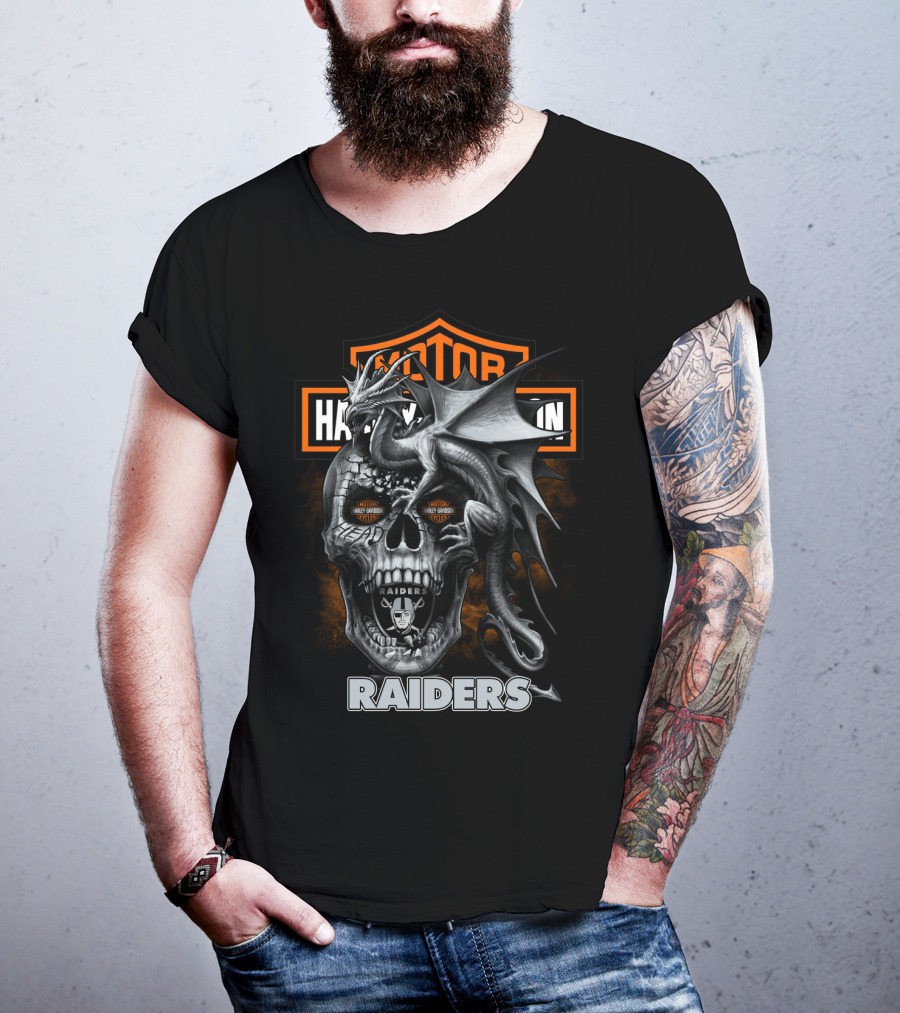 Motor Harley Davidson Raiders Skull Dragon T-Shirt