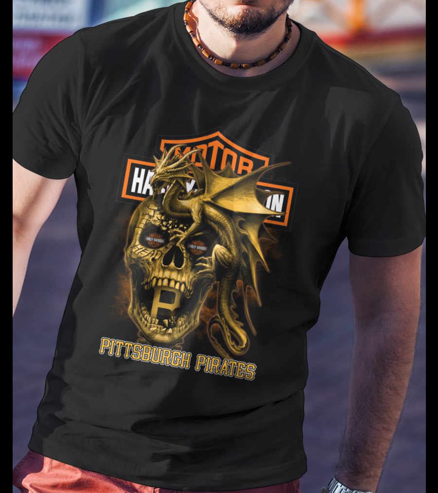 Pittsburgh Pirates Motorcycle Skull Dragon T-Shirt