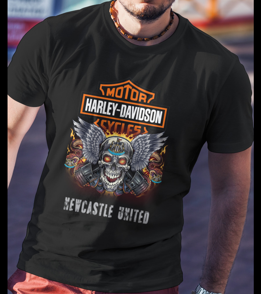 Harley Davidson Cycles Motor Newcastle United Skull Wings Flames Snakes T-Shirt