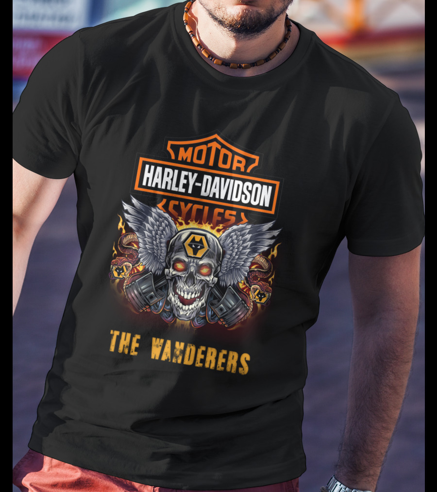 Harley Davidson Motor Cycles The Wanderers Winged Skull Snakes T-Shirt