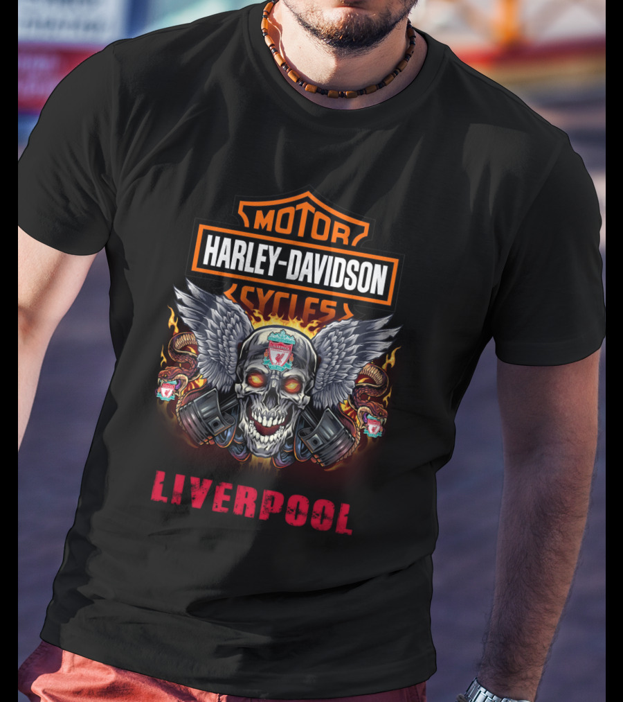 Harley Davidson Cycles Skull Wings Liverpool T-Shirt