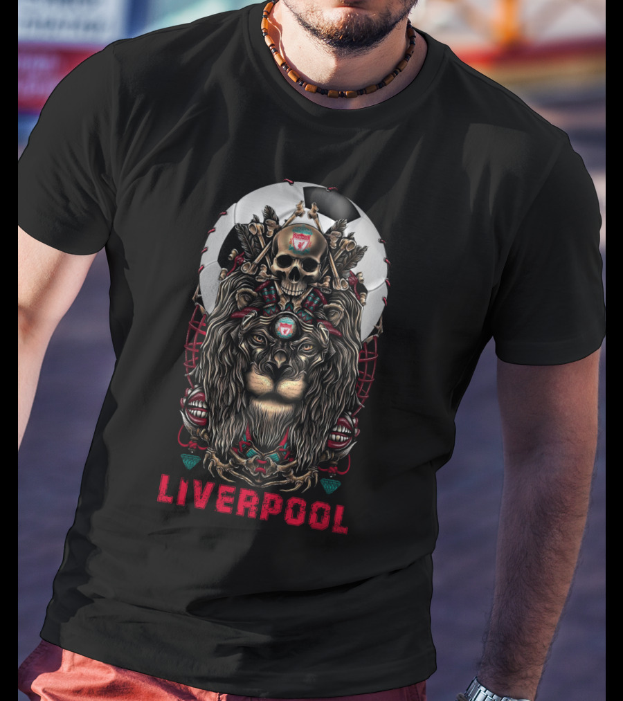Liverpool Lion Skull Soccer Motif T-Shirt