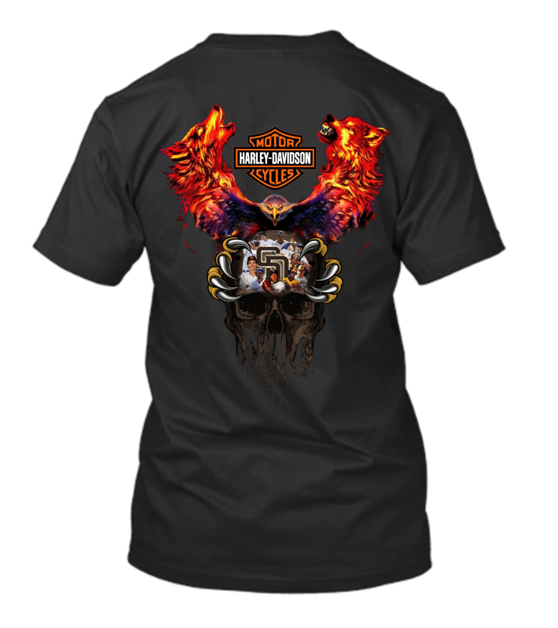 Harley Davidson Motor Cycles Mlb Sdp Sd Padres Skull T-Shirt