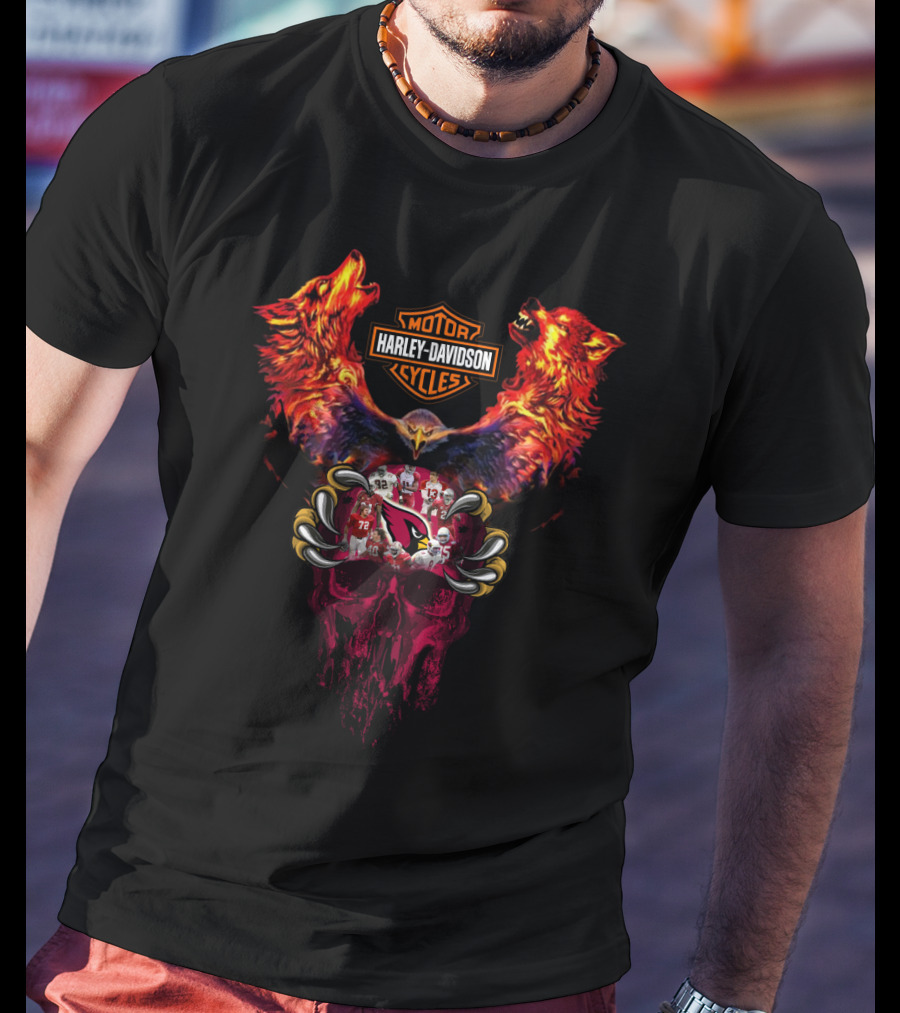 Harley Davidson Arizona Cardinals Wolves Skull Motorcycles Nfl Football T-Shirt