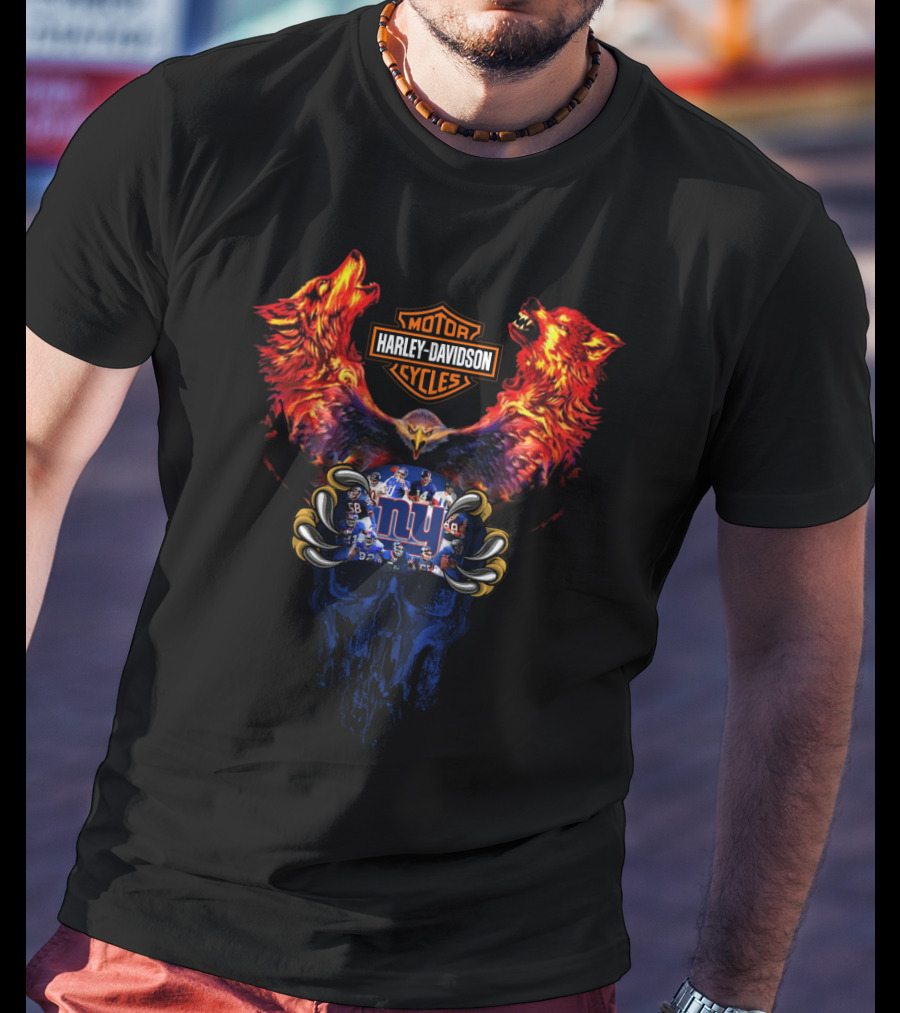 Harley Davidson Motorcycles New York Giants Skull Wolves T-Shirt