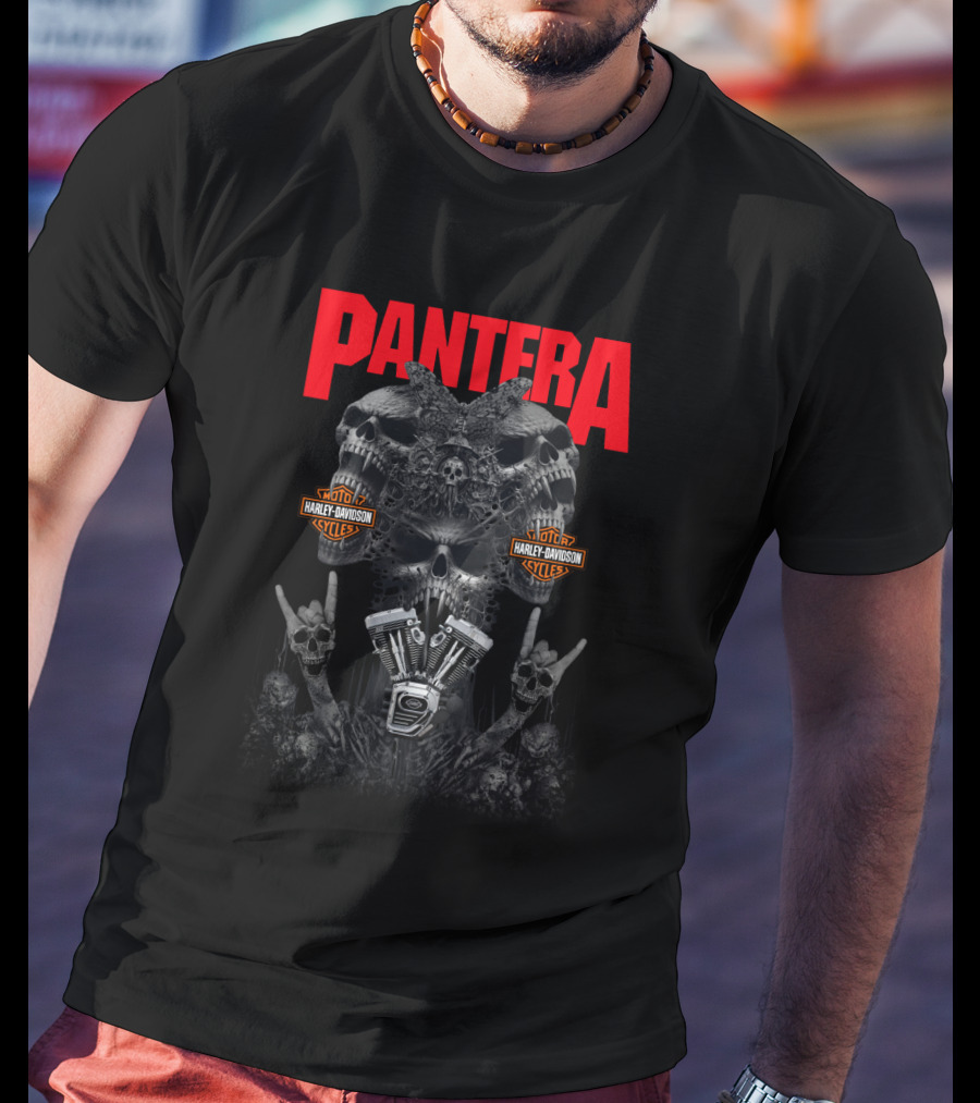 Pantera Harley Davidson Skulls And Engine Art T-Shirt