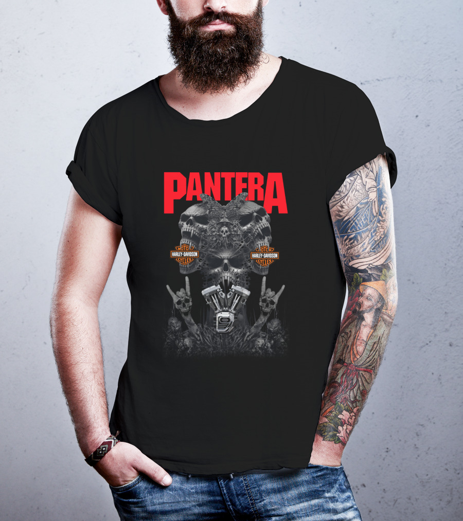 Pantera Harley Davidson Skulls And Engine Art T-Shirt