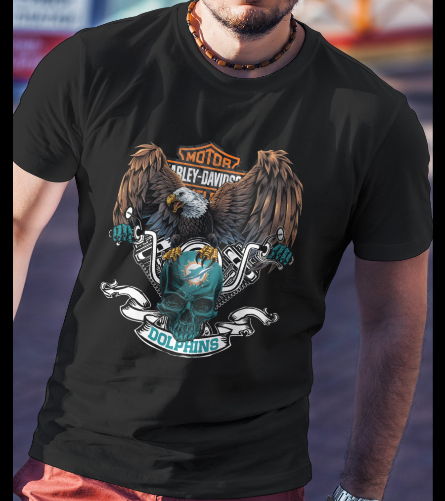 Harley Davidson Miami Dolphins Nfl Eagle Motorcycles T-Shirt
