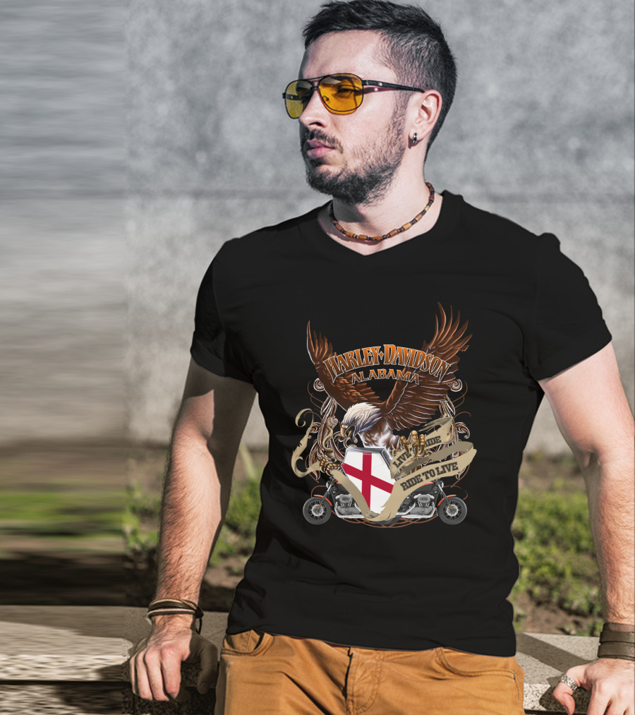 Harley Davidson Alabama Live To Ride Eagle Shield Motorcycle T-Shirt