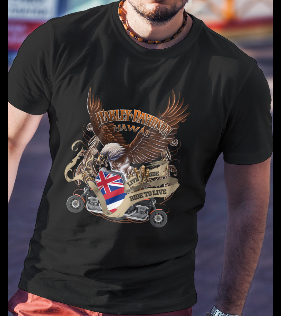 Harley Davidson Hawaii Live To Ride Ride To Live Eagle And Motorcycle T-Shirt