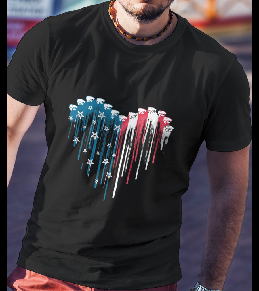 Kansas State Wildcats Heart Dripping Stars And Stripes Cats T-Shirt
