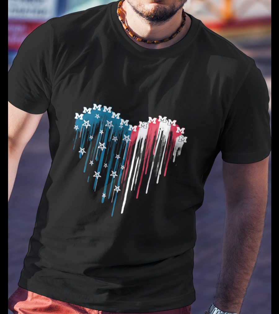 Michigan Wolverines Heart Stars Stripes Dripping M M M T-Shirt