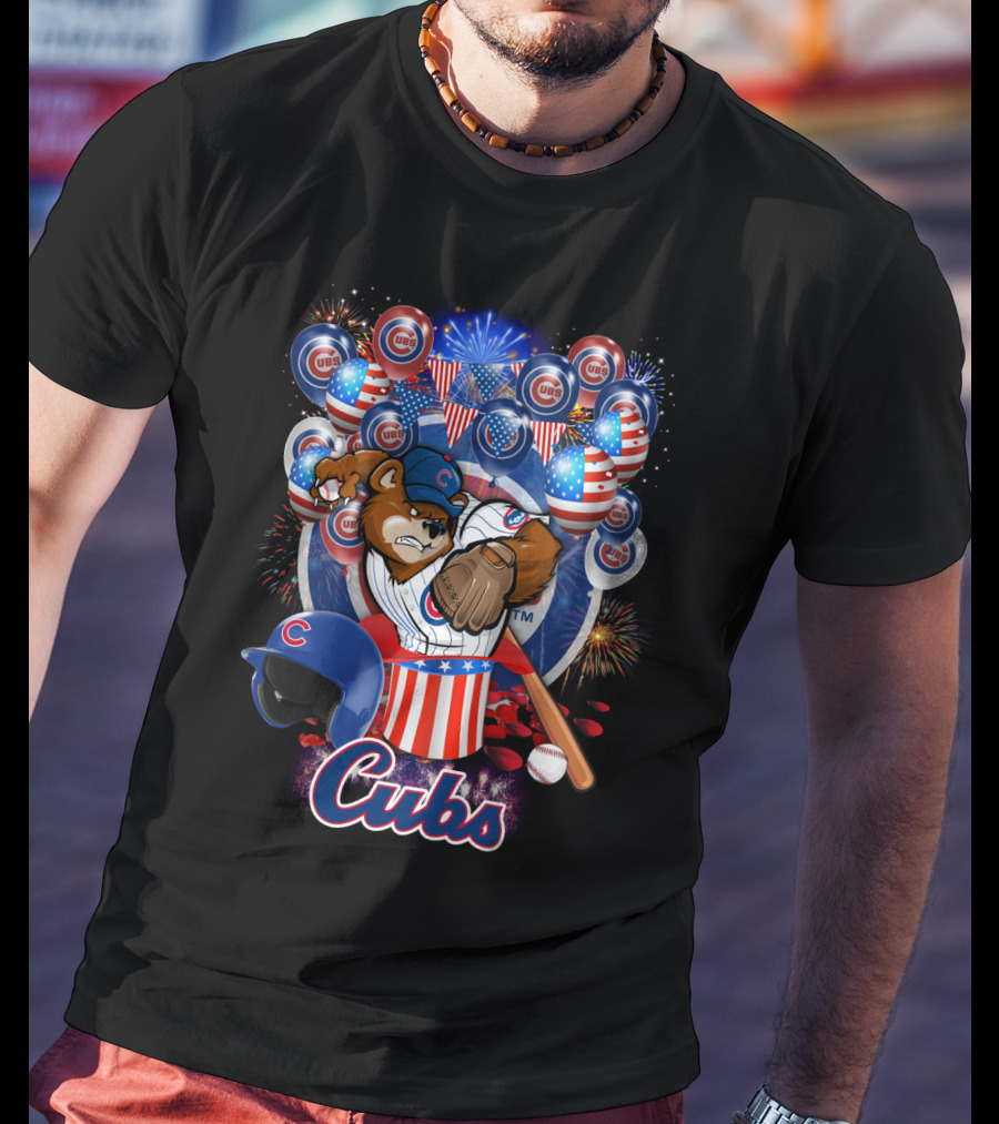 Mlb Chicago Cubs Fireworks Bear And Baseball Celebration T-Shirt