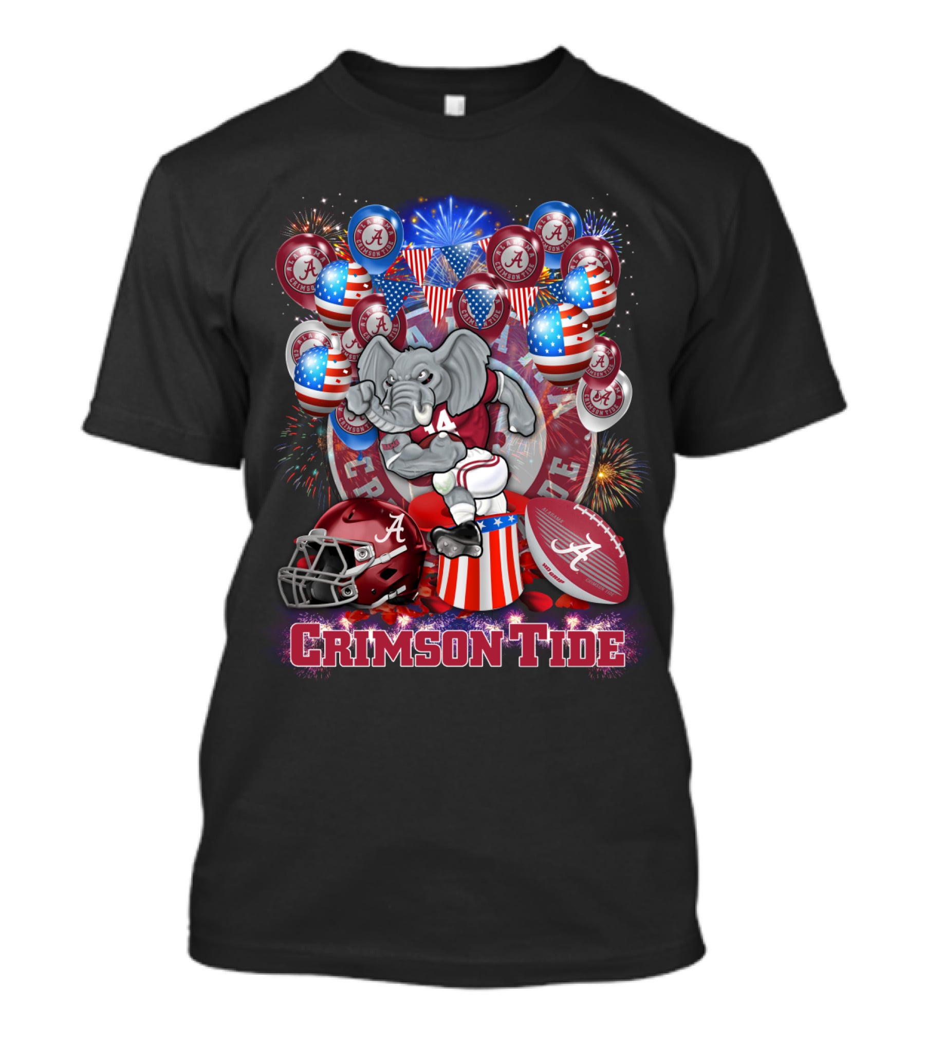 Ncaa Alabama Crimson Tide Elephant Fireworks Football Helmet Flag Balloons T-Shirt
