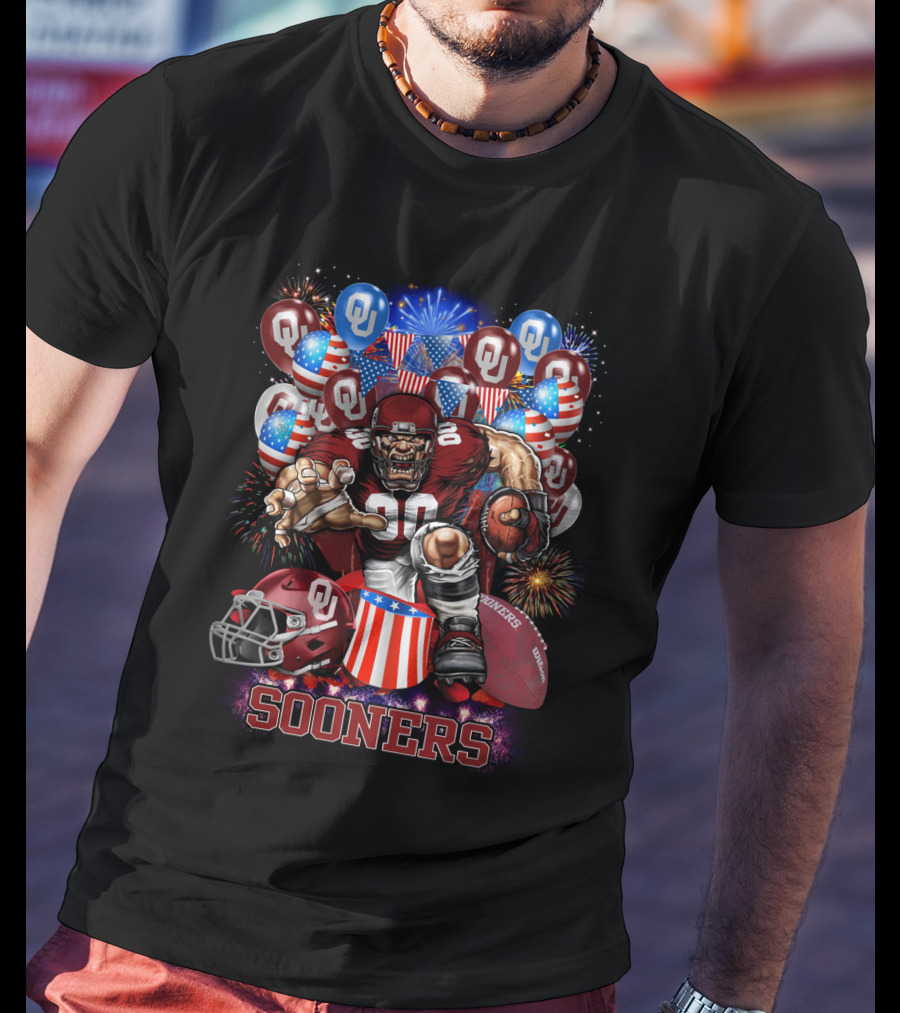 Ncaa Oklahoma Sooners Football Celebration With Fireworks And Balloons T-Shirt