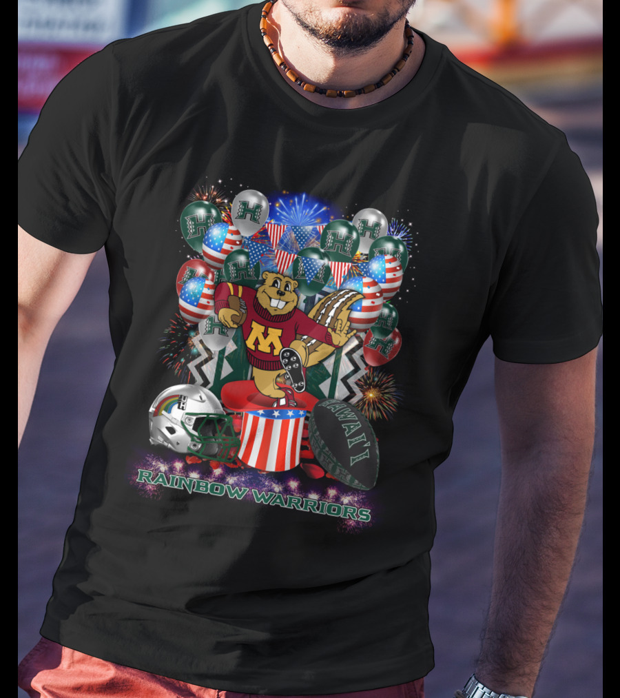 Ncaa2 Hawaii Rainbow Warriors Minnesota Mascot Fireworks Football Celebration T-Shirt