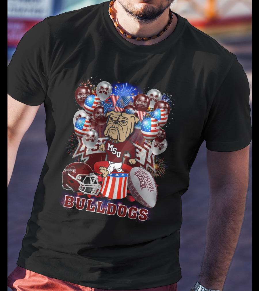 Msu Mississippi State Bulldogs Helmet Fireworks Football T-Shirt