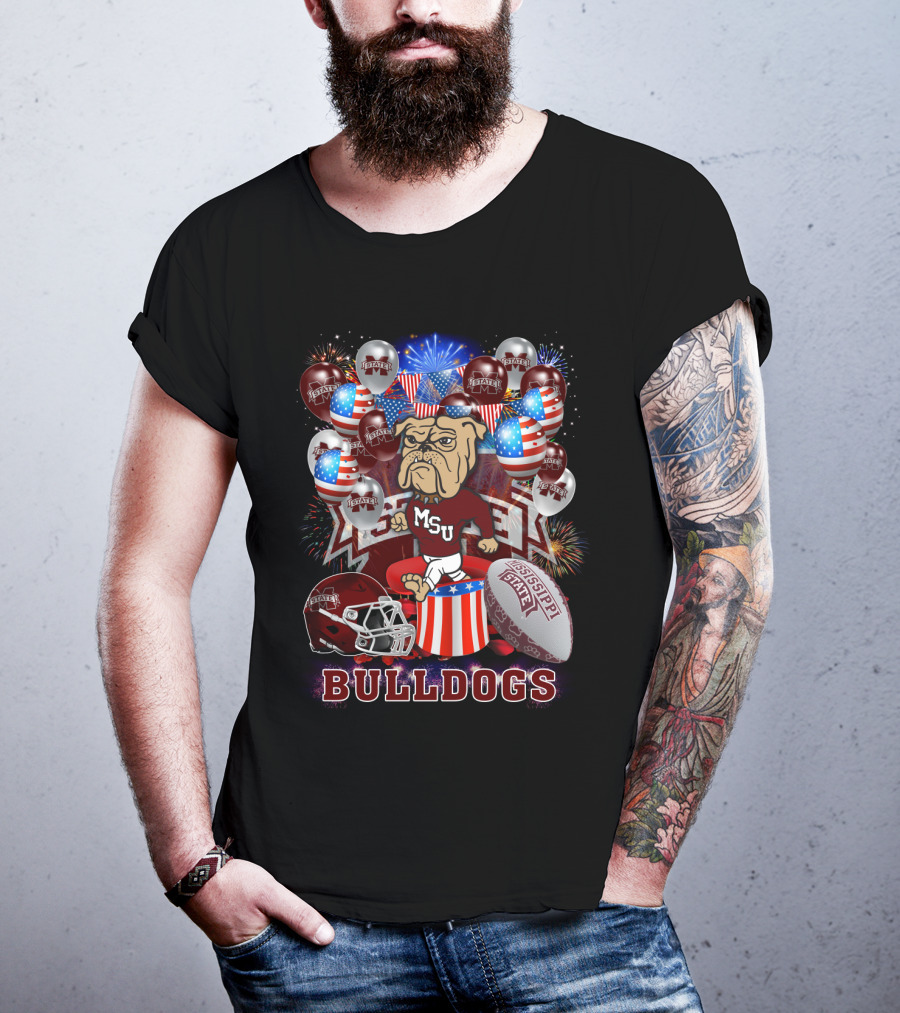 Msu Mississippi State Bulldogs Helmet Fireworks Football T-Shirt