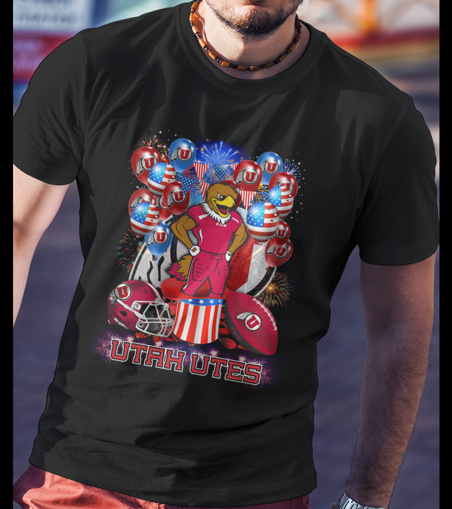 Utah Utes Patriotic Eagle Mascot And Football Helmet T-Shirt