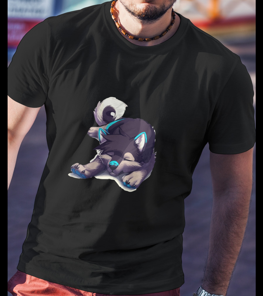 Gorgeous Dog Sleeping With Blue Ears And Tail Highlights T-Shirt